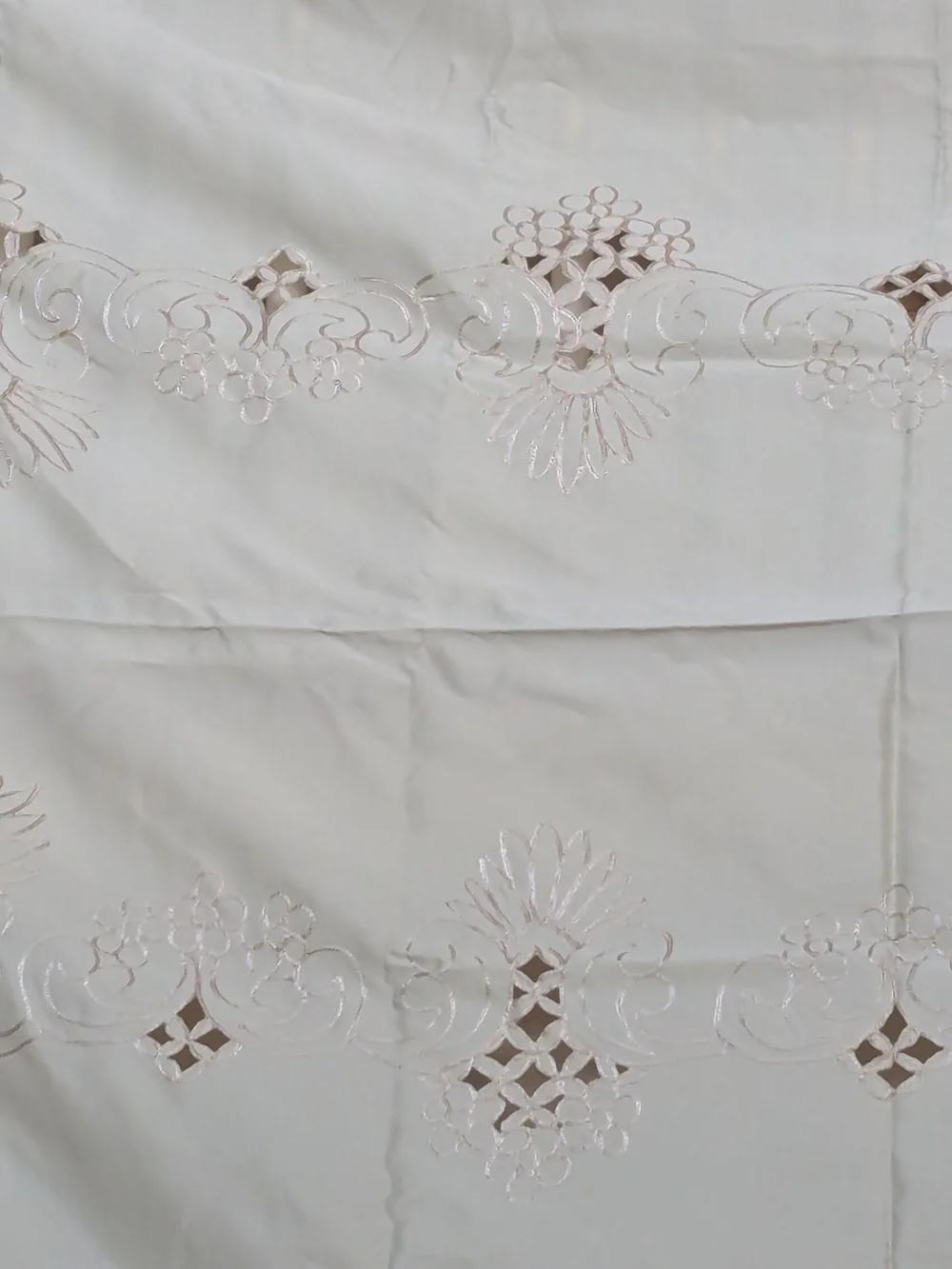 Cream Embroidered Cutwork Tablecloth